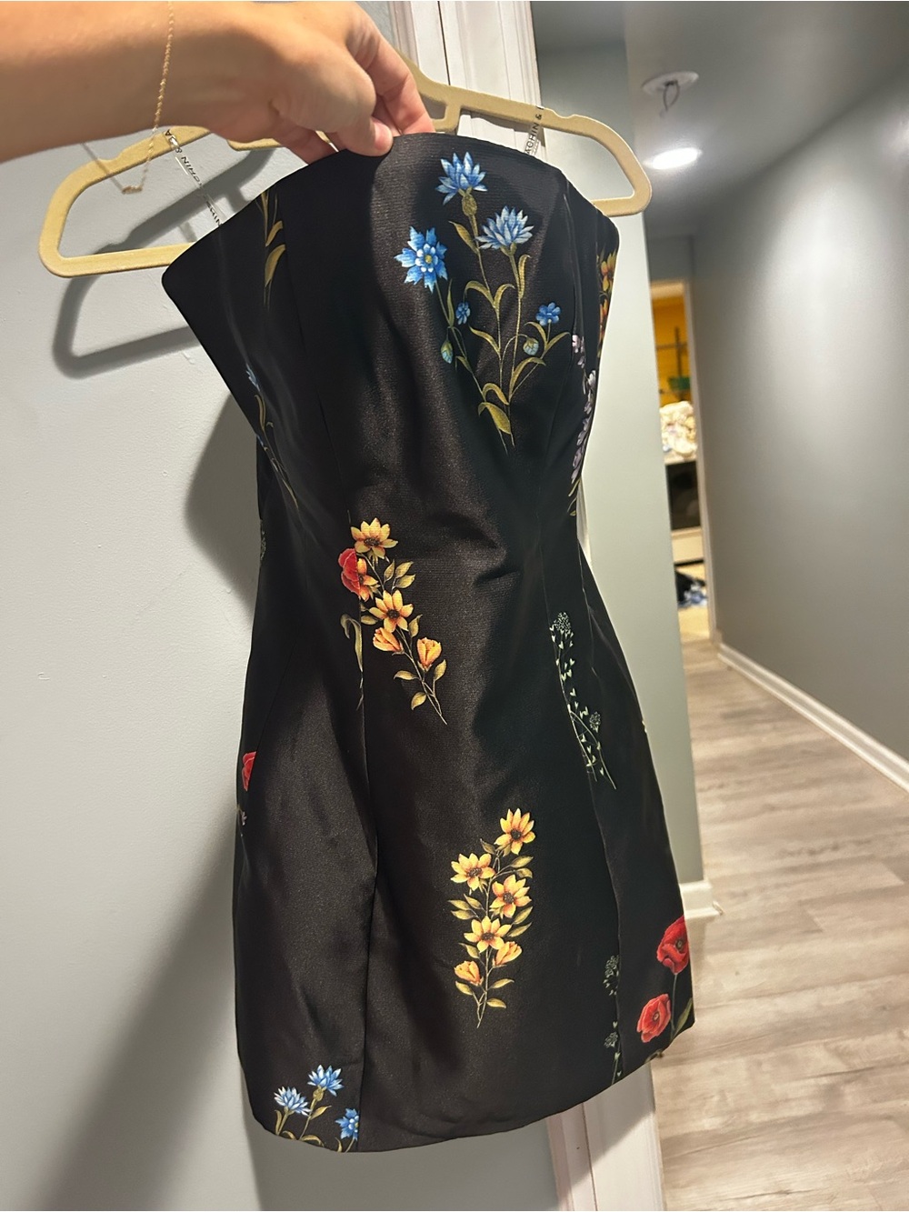 Sachin + Babi Black Strapless Floral Mini Dress
